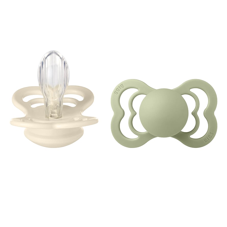 BIBS Pacifier Supreme 2 Pack Silicone Ivory/Sage Size 2