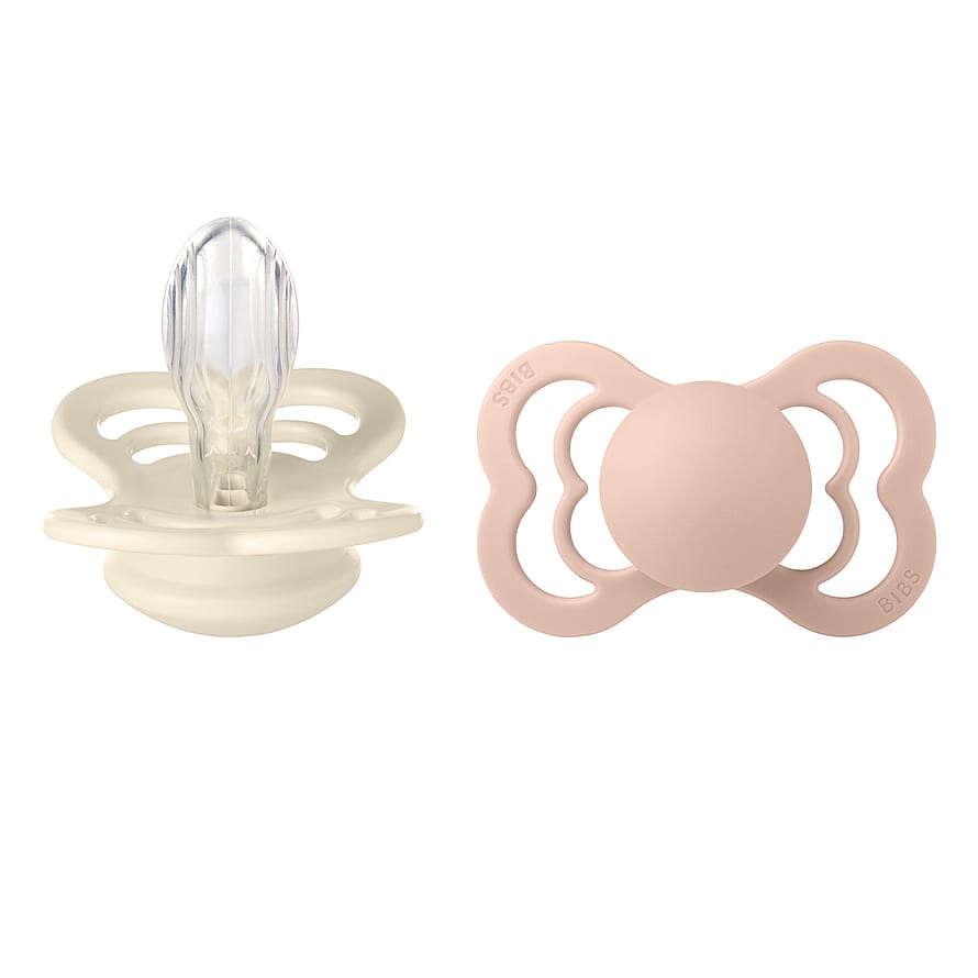 BIBS Pacifier Supreme 2 Pack Silicone Ivory/Blush Size 2