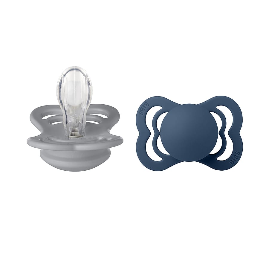 BIBS Pacifier Supreme 2 Pack Silicone Cloud/Steel Blue Size 1