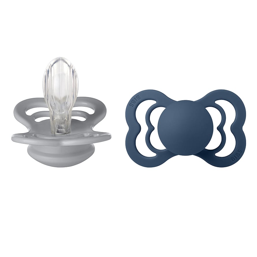 BIBS Pacifier Supreme 2 Pack Silicone Cloud/Steel Blue Size 2
