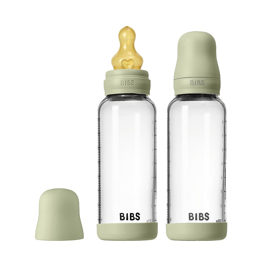 BIBS Glass Baby Bottle Round Latex 2-Pak Sage 240 ml Medium Flow