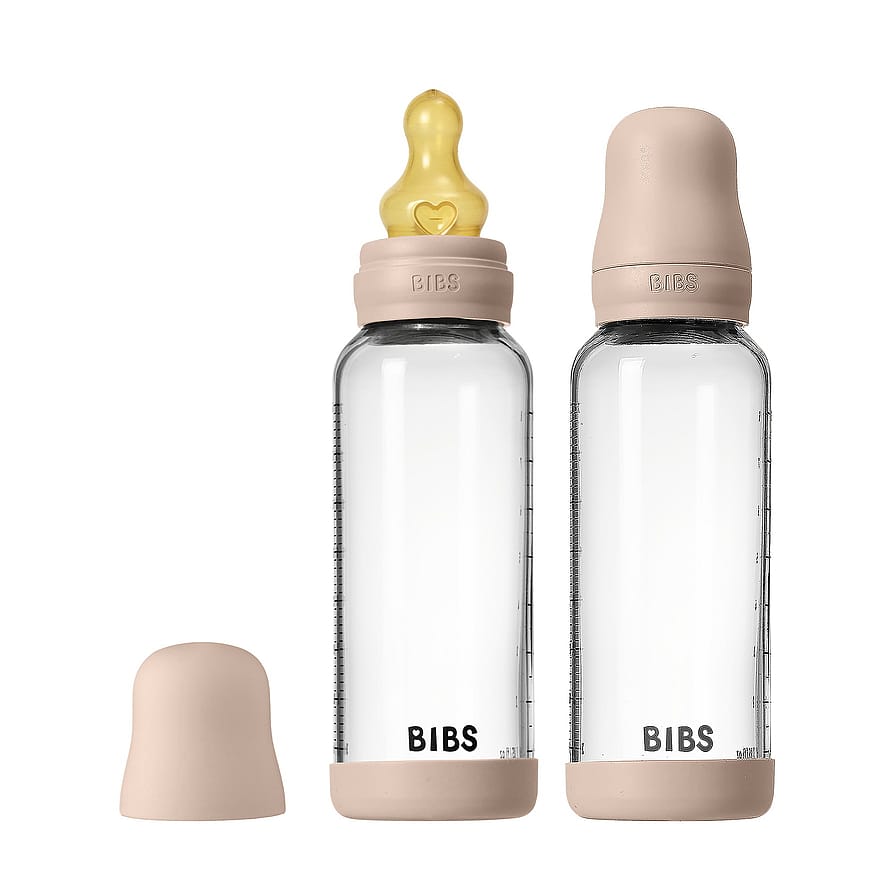 BIBS Glass Baby Bottle Round Latex 2-Pak Blush 240 ml Medium Flow