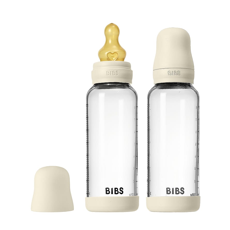 BIBS Glass Baby Bottle Round Latex 2-Pak Ivory 240 ml Medium Flow