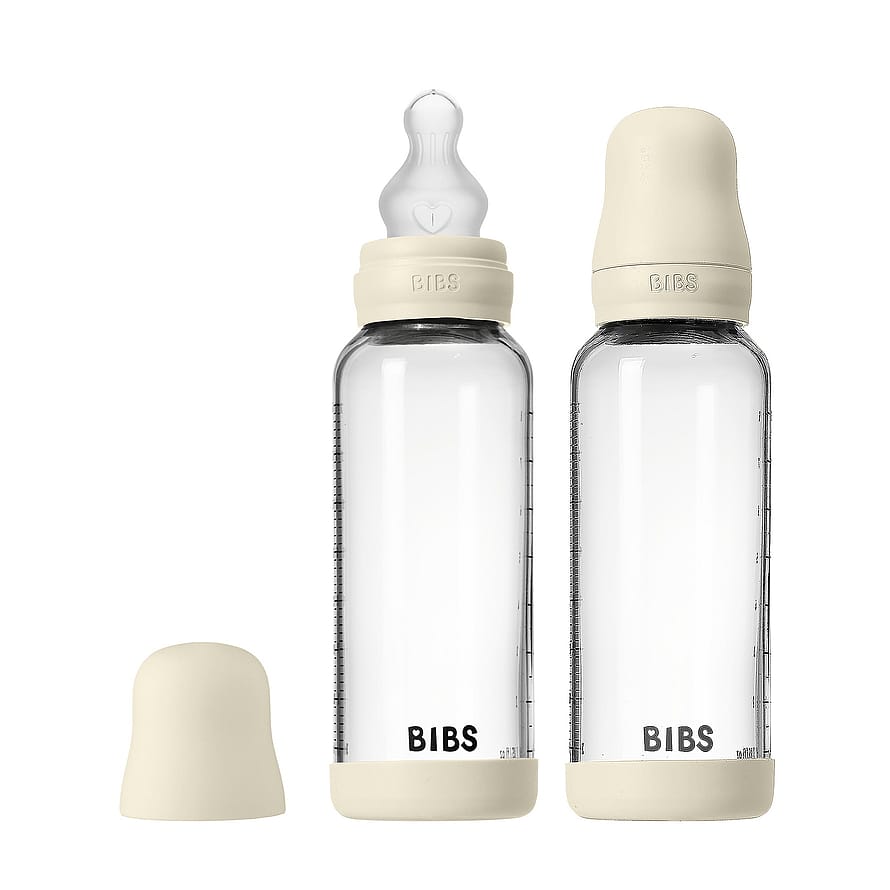 BIBS Glass Baby Bottle Round Silicone 2-Pak Ivory 240 ml Medium