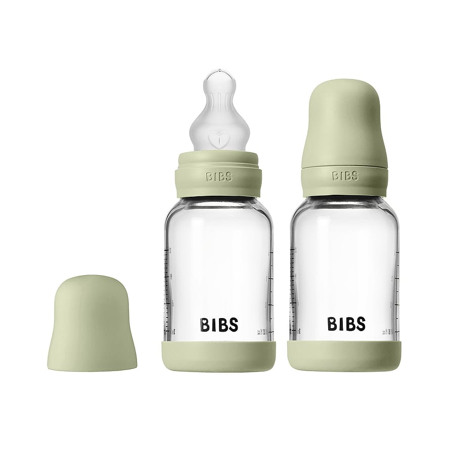 BIBS Glass Baby Bottle Round Silicone 2-Pak Sage 120 ml Slow Flow