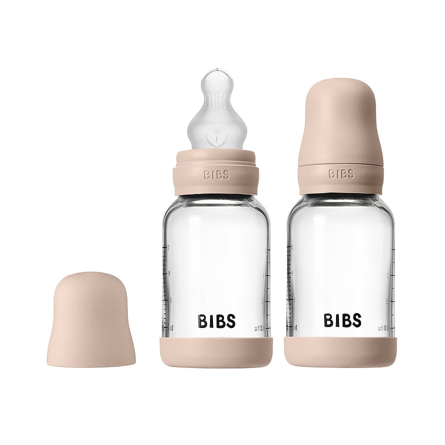 BIBS Glass Baby Bottle Round Silicone 2-Pak Blush 120 ml Slow Flow