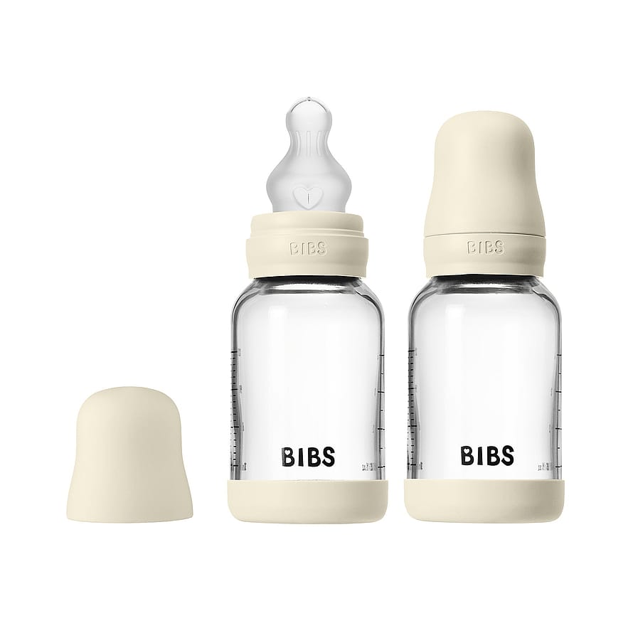 BIBS Glass Baby Bottle Round Silicone 2-Pak Ivory 120 ml Slow Flow