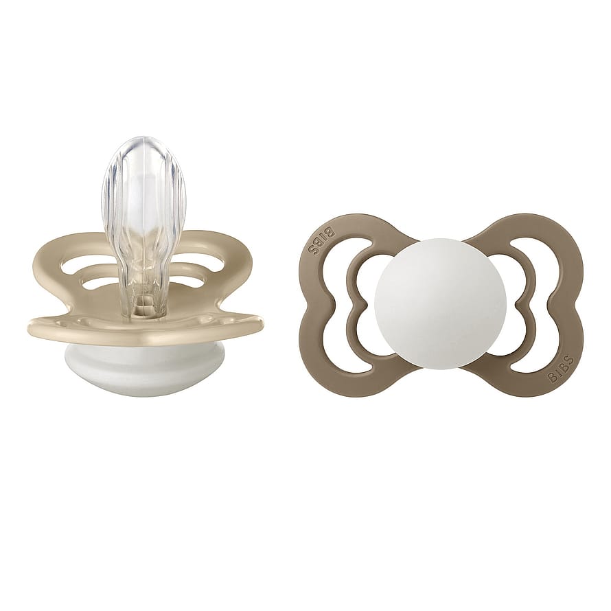 BIBS Pacifier Supreme Vanilla Glow/Dark Oak Glow 2-Pak Silicone Size 2