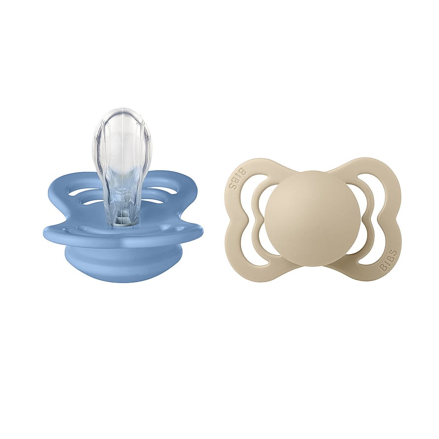 BIBS Pacifier Supreme Vanilla/Sky Blue 2-Pak Silicone Size 1