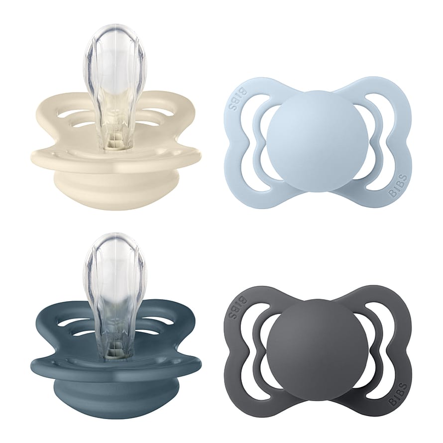 BIBS Supreme Silikone Sutter - 4-pak Ivory/Baby Blue/Petrol/Iron Str. 1