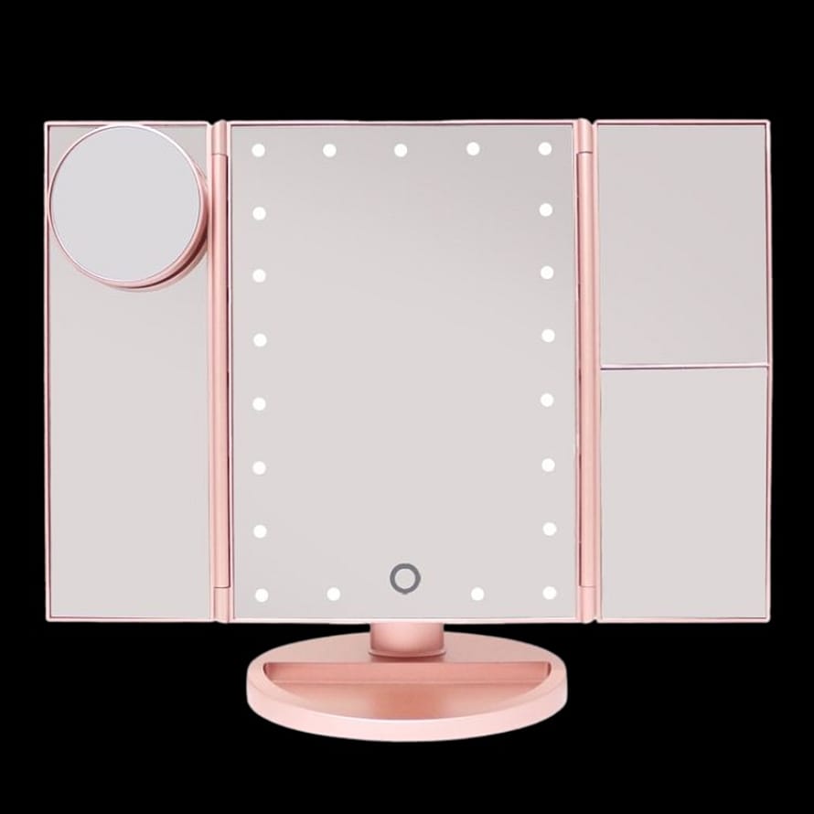 UNIQ Three Panel LED Lighted Makeup Mirror Rose Gold