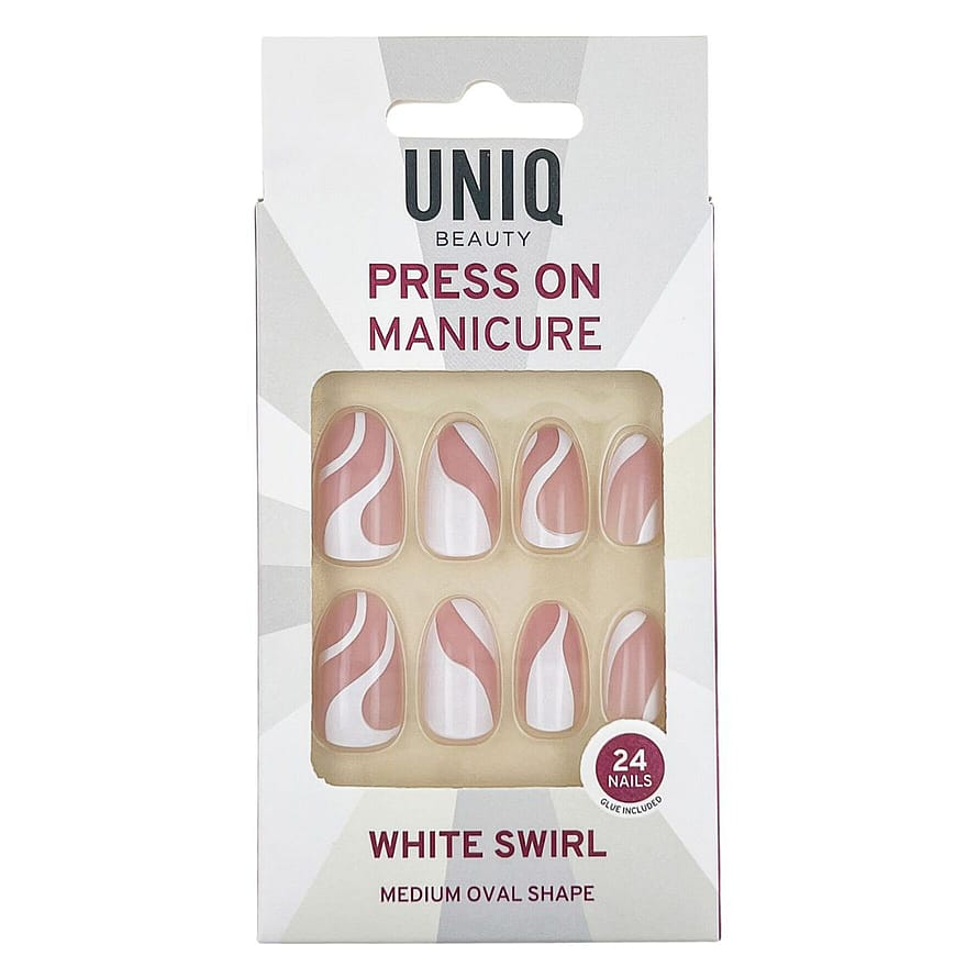 UNIQ Kunstige Negle med Lim White Swirl