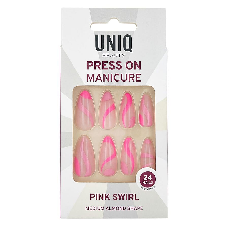 UNIQ Kunstige Negle med Lim Pink Swirl