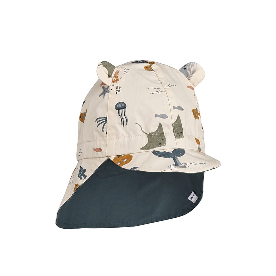 LIEWOOD Gorm Reversible Sun Hat With Ears Sea Creature / Sandy 3-4 år