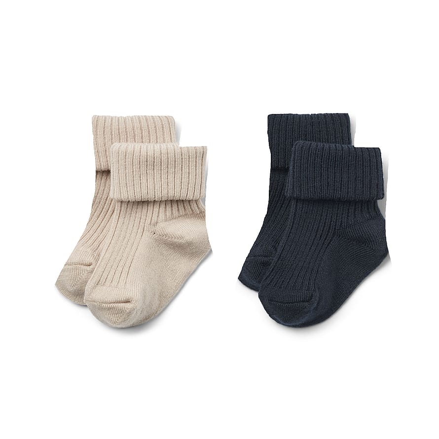 WHEAT Wool Rib Socks Ziggy Navy Str 16-18