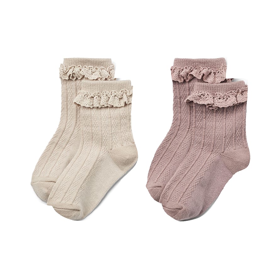 WHEAT Wool Lace Socks Nora 2-pak Dry Rose Str 25-28
