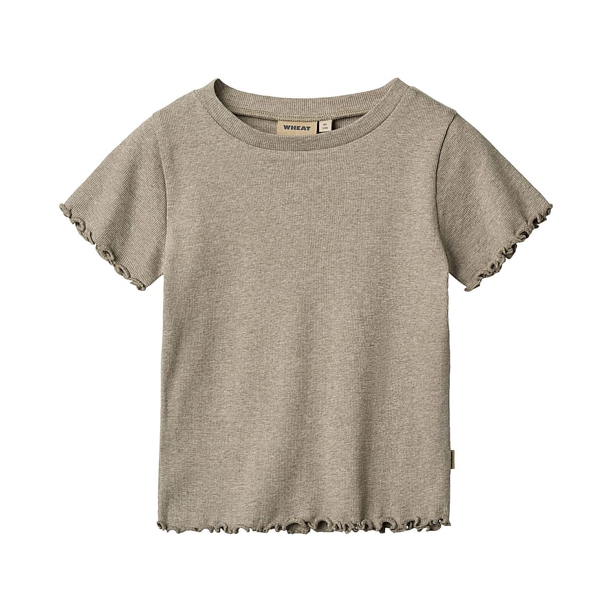 WHEAT Rib T-Shirt Short Sleeve Alicia Gravel Melange Str 110/5 år