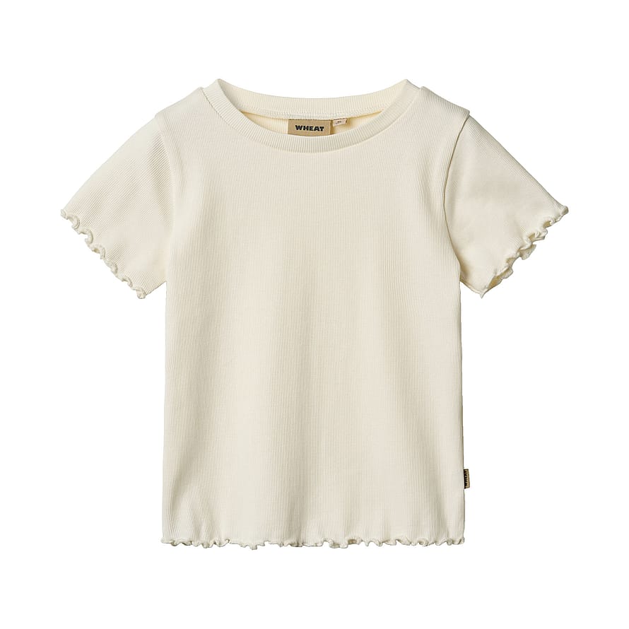 WHEAT Rib T-Shirt Short Sleeve Alicia Ivory Str 152/12 år