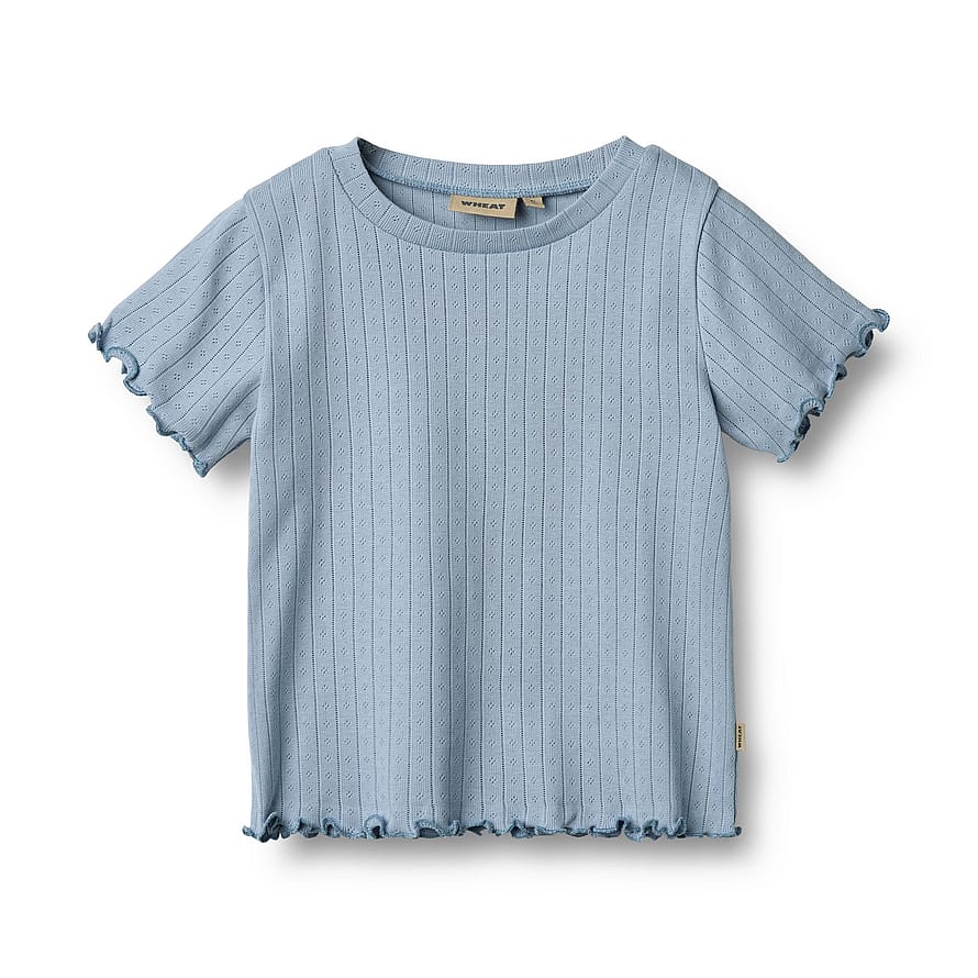 WHEAT Rib T-Shirt Short Sleeve Irene Morning Sky Str 116/6 år