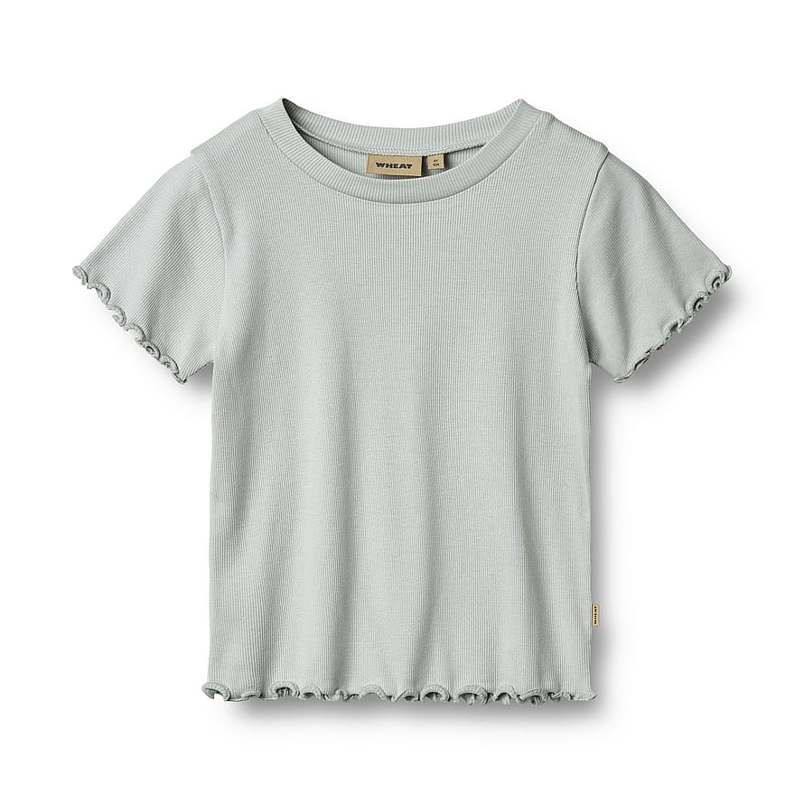 WHEAT Rib T-Shirt Short Sleeve Irene Soft Blue Str 122/7 år