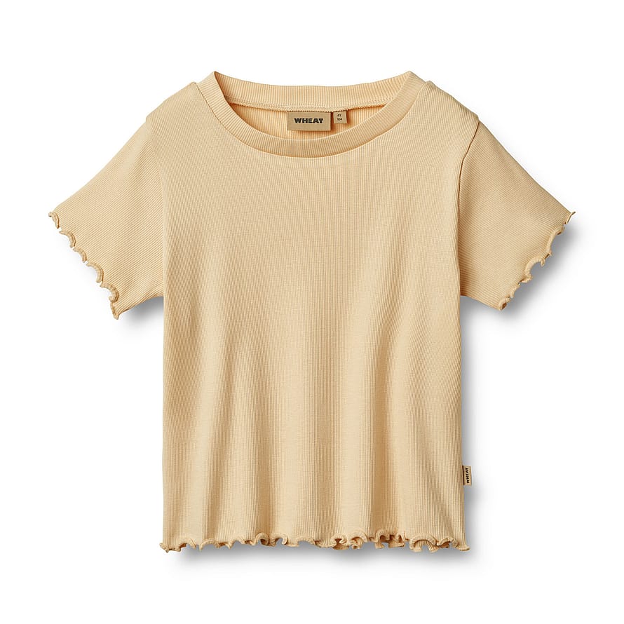 WHEAT Rib T-Shirt Short Sleeve Irene Macadamia Str 122/7 år