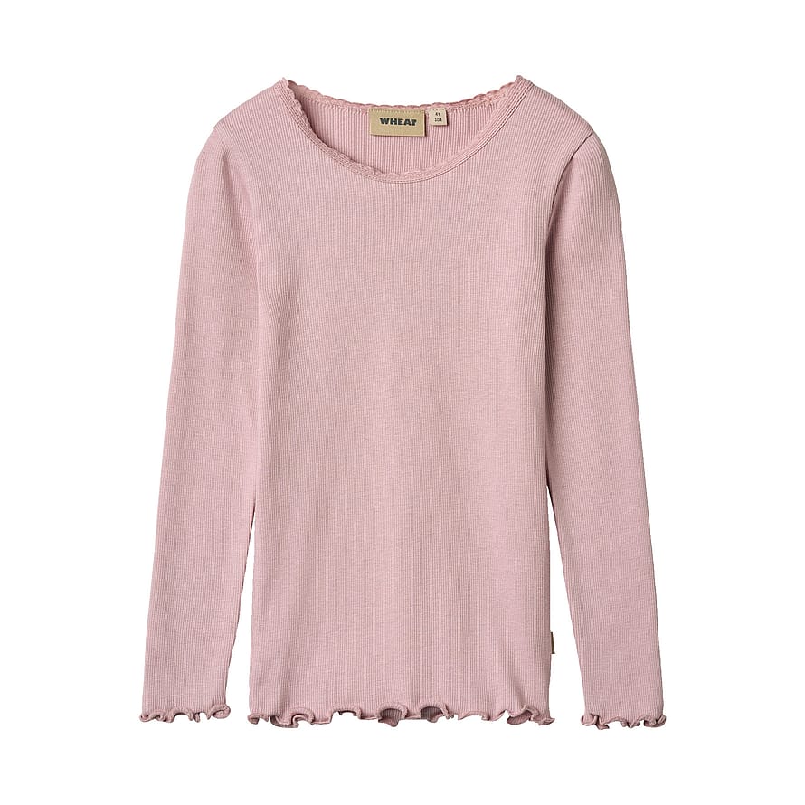 WHEAT Rib T-Shirt Long Sleeve Reese Lavender Mist Str 110/5 år