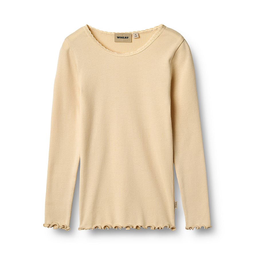 WHEAT Rib T-Shirt Long Sleeve Reese Macadamia Str 110/5 år