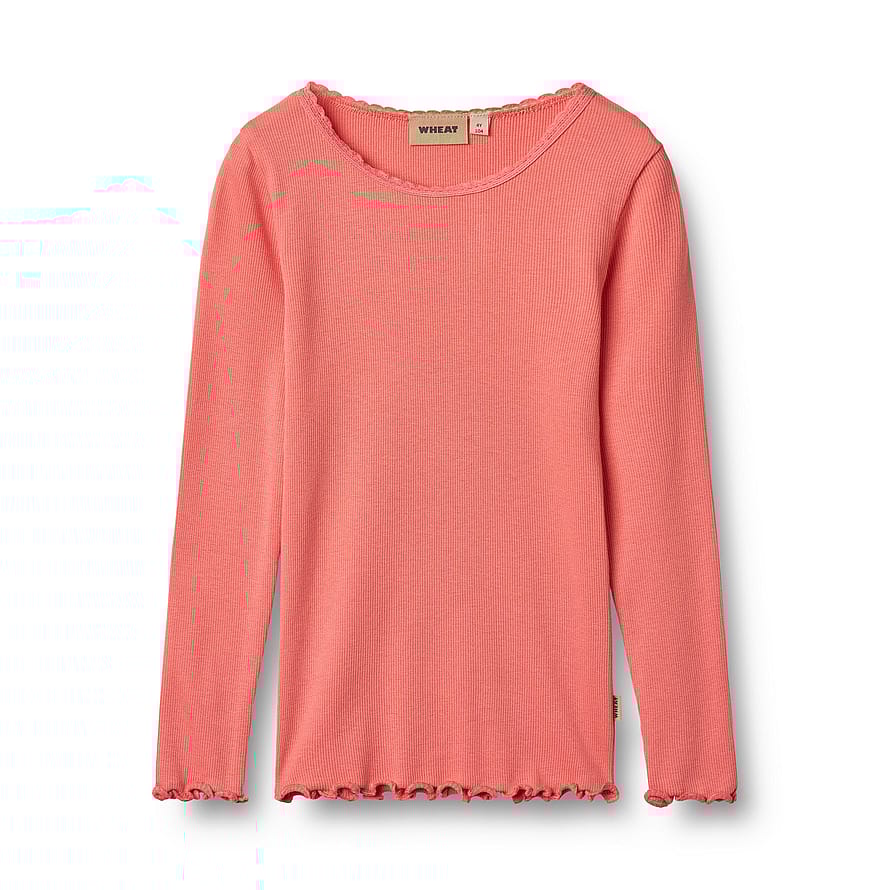 WHEAT Rib T-Shirt Long Sleeve Reese Light Coral Str 122/7 år