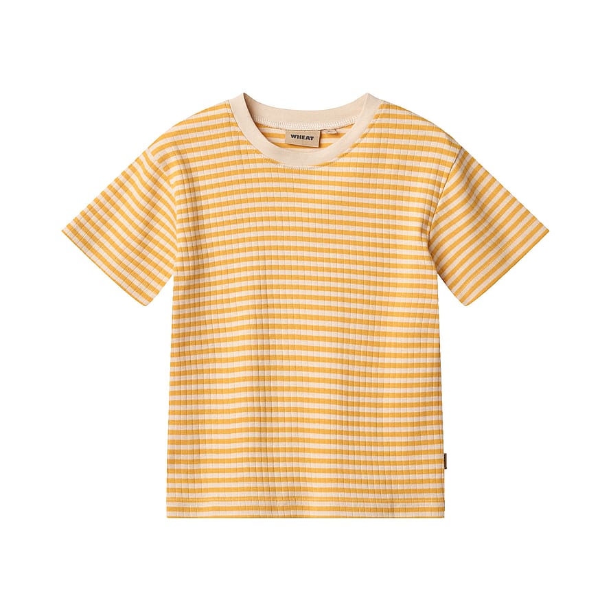 WHEAT T-Shirt Short Sleeve Yeollow Rib Stripe Str 110/5 år