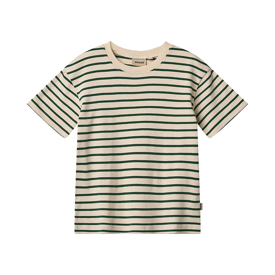 WHEAT T-Shirt Short Sleeve Green Stripe Str 122/7 år
