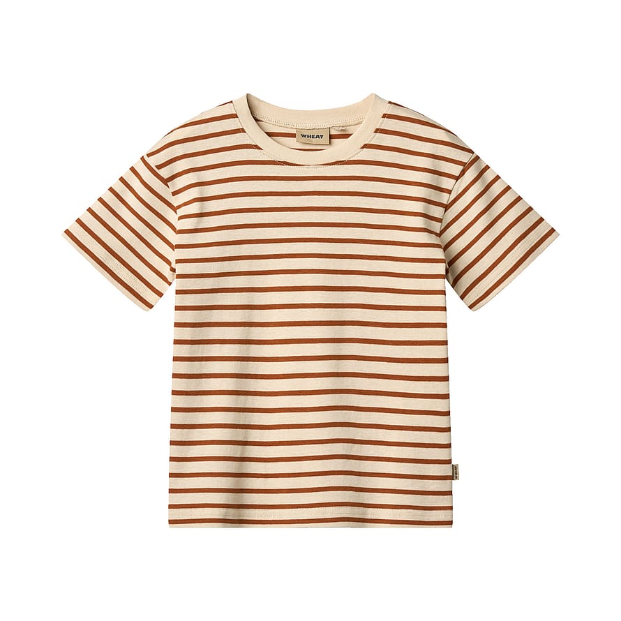 WHEAT T-Shirt Short Sleeve Warm Caramel Stripe Str 128/8 år