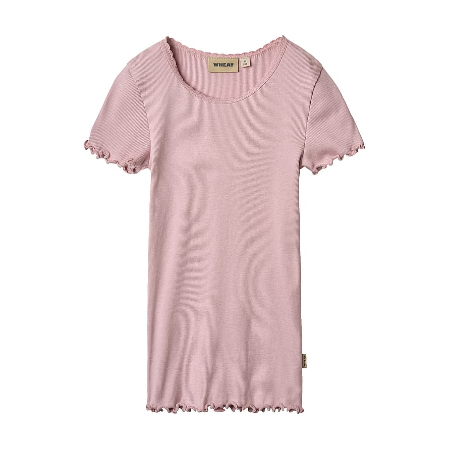 WHEAT Rib T-Shirt Short Sleeve Katie Lavender Mist Str 122/7 år