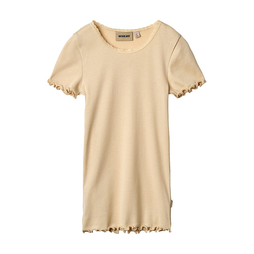 WHEAT Rib T-Shirt Short Sleeve Katie Macadamia Str 98/ 3 år