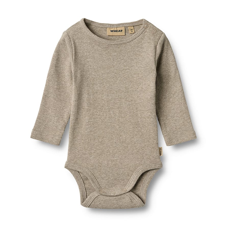 WHEAT Rib Body Long Sleeve Spencer Gravel Melange Str 92/2 år