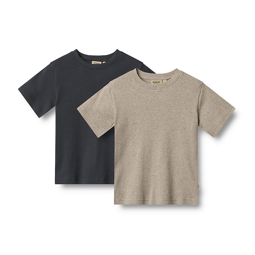 WHEAT Rib T-Shirt Short Sleeve Fabian 2-pak Navy Str 122/7 år