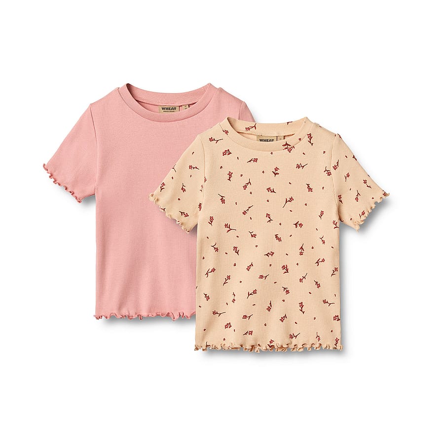 WHEAT Rib T-Shirts Short Sleeve Alicia 2-pak Rose Water Flowers Str 116/6 år