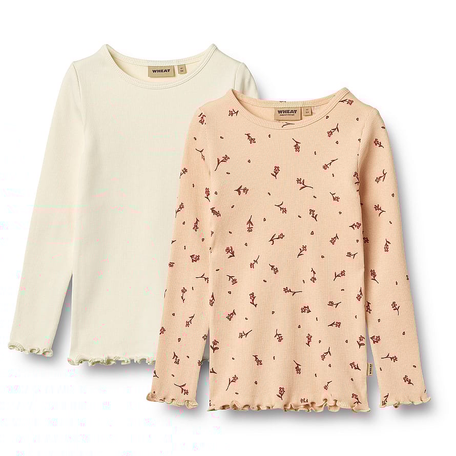 WHEAT Rib T-Shirts Long Sleeve Ida 2-pak Rose Water Flowers Str 152/12 år