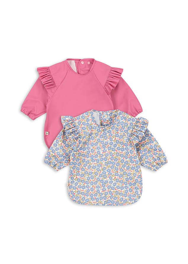 Konges Sløjd 2 Pack Dinner Bib With Sleeves And Frill Fleur Rosier/Chateau Rose 18 mdr. - 3 år