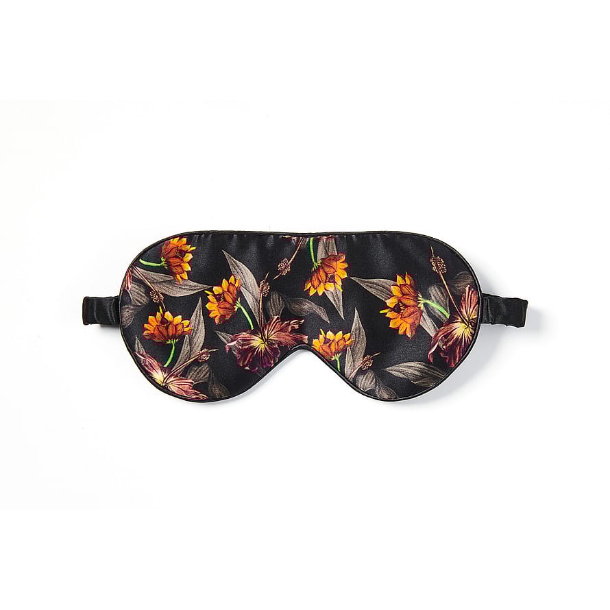 Fan Palm Sleeping Mask 100% Mulberry Silk Black Hibiscus