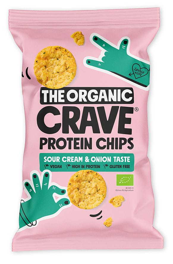 The Organic Crave Økologiske Protein Chip Sour cream og Løg 75 g
