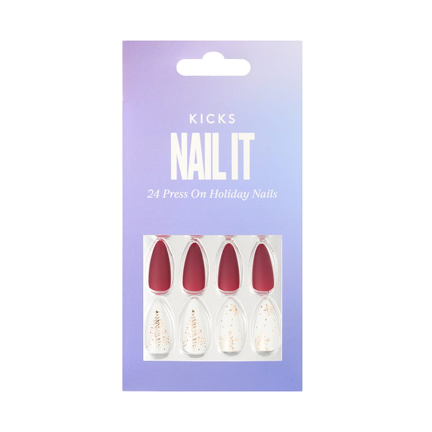 KICKS Beauty Nail It - 24 Press On Holiday Nails White/Red