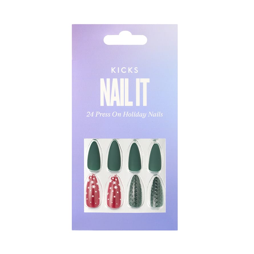 KICKS Beauty Nail It - 24 Press On Holiday Nails Green/Red