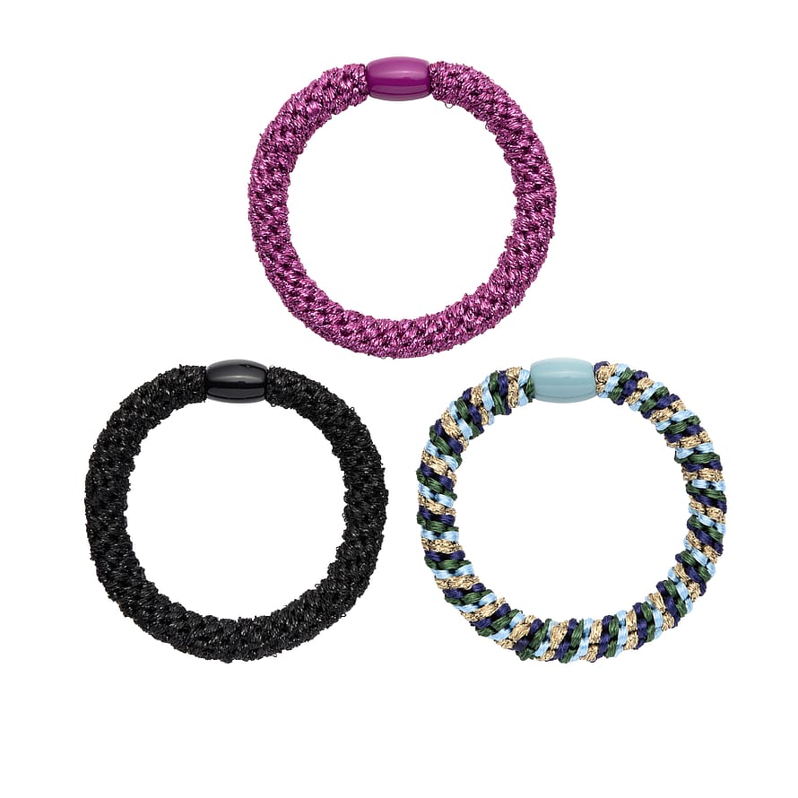 KICKS Beauty Woven Hair Ties Purple Mix 3-pak