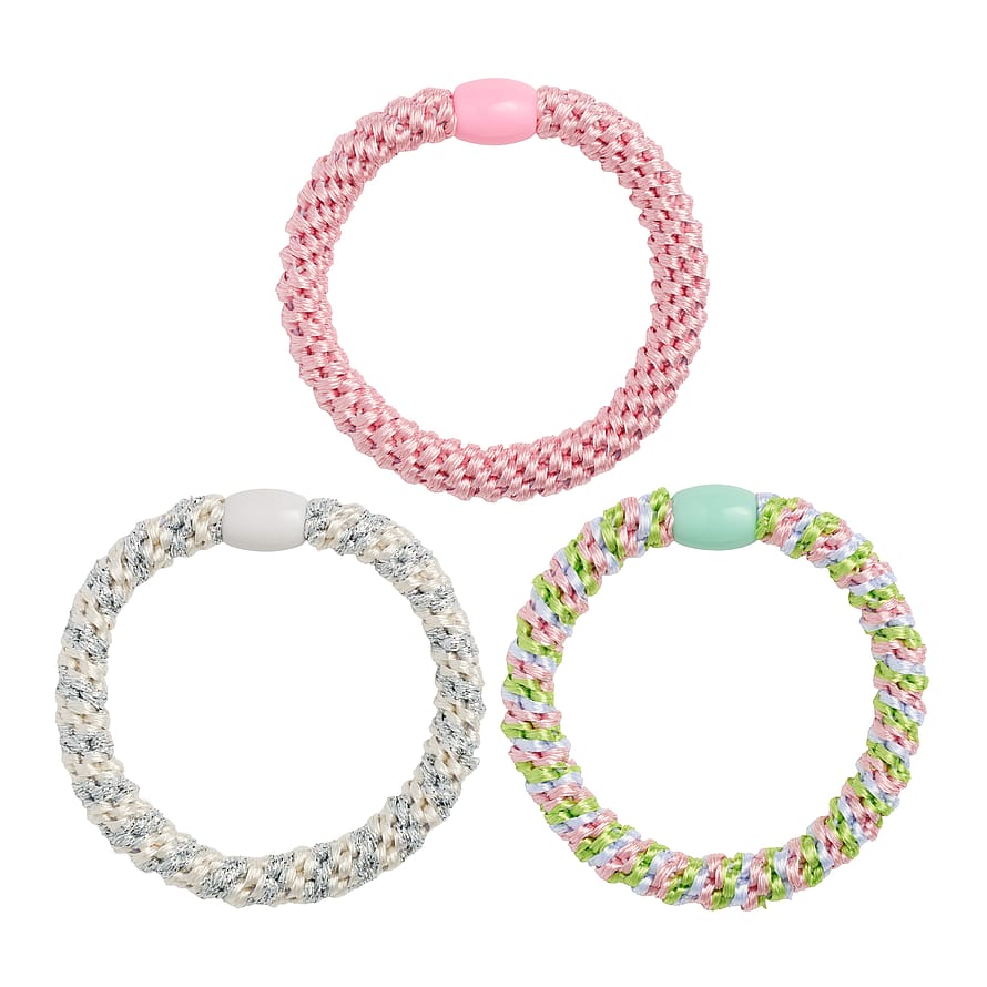 KICKS Beauty Woven Hair Tie Pink and White Mix 3 pcs
