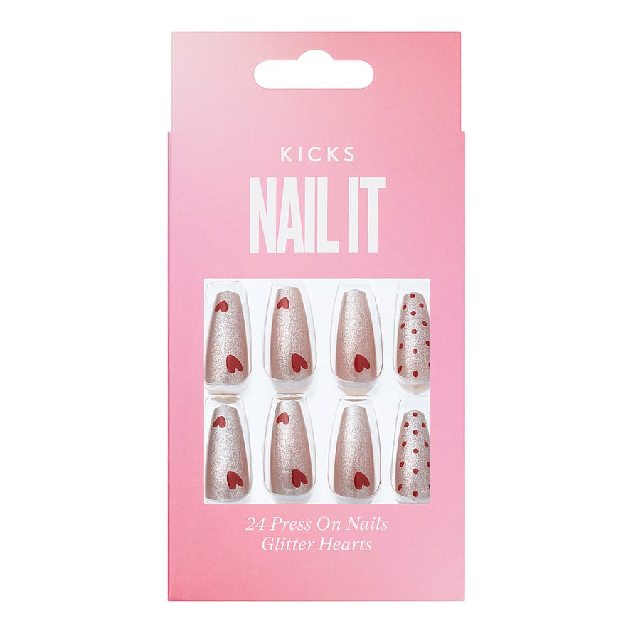 KICKS Beauty Press on Nails Glitter Hearts