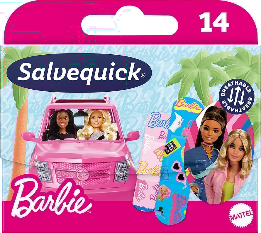 Salvequick Barbie plaster 14 stk pink