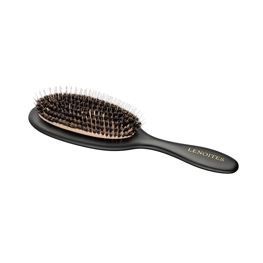 Lenoites Hair Brush Wild Boar with Cleaner Tool Black