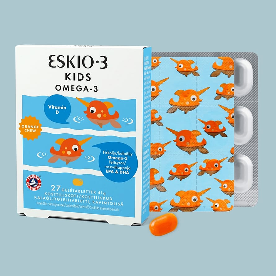 Eskio-3 Kids Omega 3 Vitamin D Appelsin 27 stk.