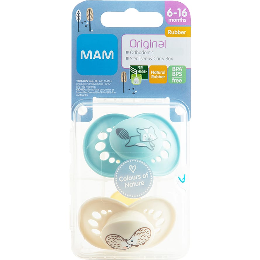 MAM Original Sut Naturgummi Teat 2-pak Blue 6-16 mdr. Blue