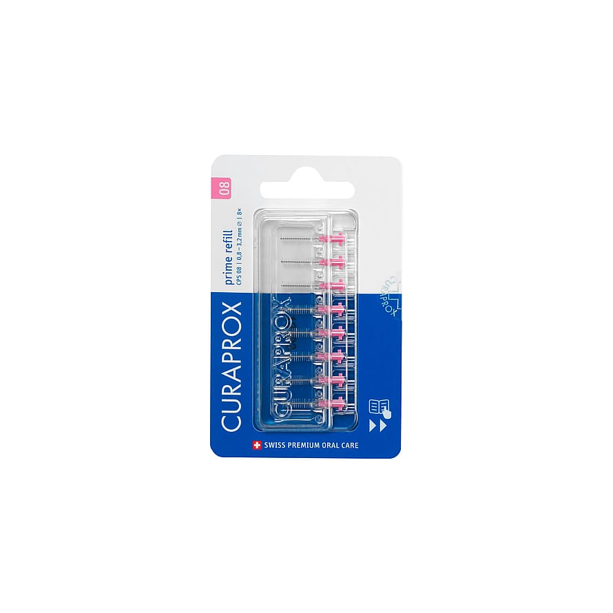 Curaprox Prime Refill + 8 stk mellemrumsbørster Pink/ 0,8 mm